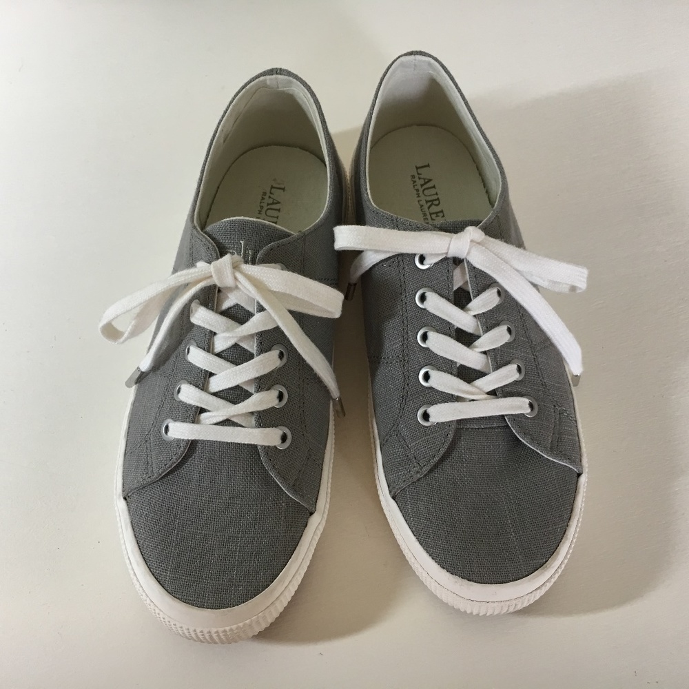 Ralph Lauren Grey Linen Sneakers 8.5 Jolie